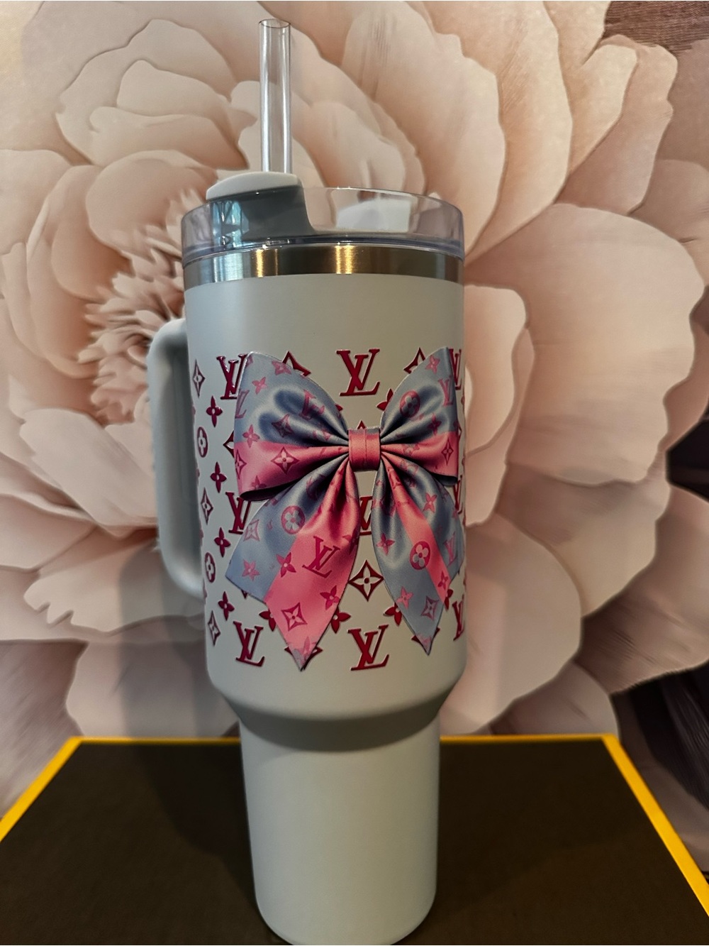 Stanley tumbler with bow and monogram wrap